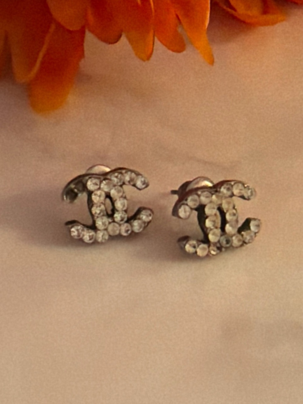 Crystal CC Stud Earrings in Silver
